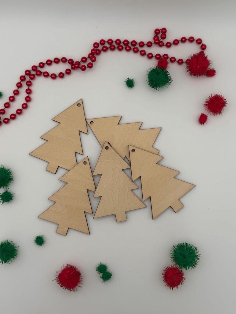 Unfinished Wood Christmas Tree Ornament Blank, DIY Craft, Holiday Decor, Paintable