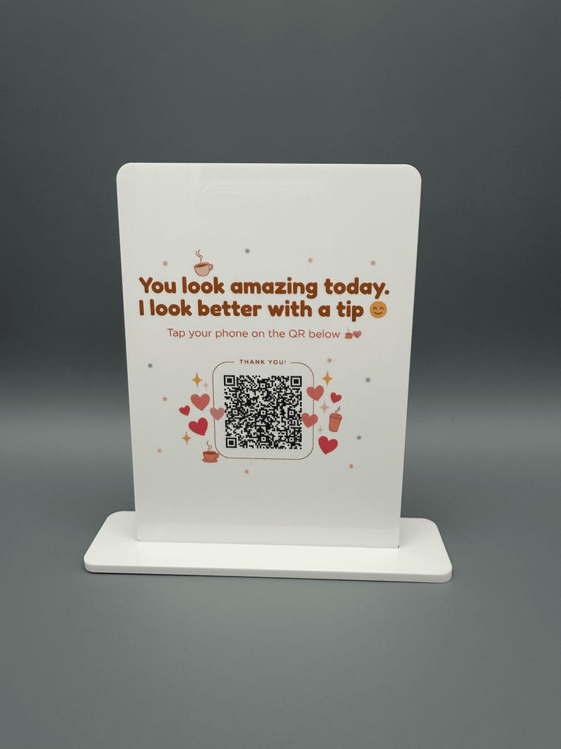 Custom QR Code Tip Sign Acrylic Stand for Coffee Shops