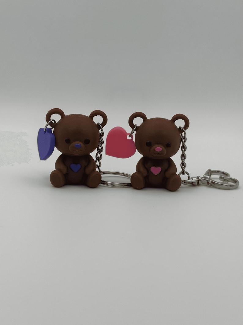 Cute Teddy Bear Heart Keychain, 3D Printed Bear Charm
