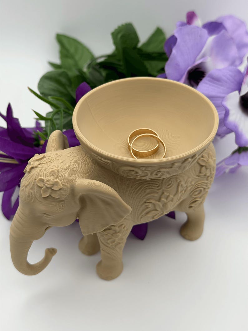 Elephant Jewelry Holder Bowl – 3D Printed PLA Ring Dish, Cute Desk Decor & Trinket Tray