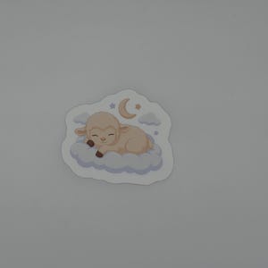 Pastel Kawaii Sleeping Lamb Cloud Sticker - Cute Moon Die Cut Decal