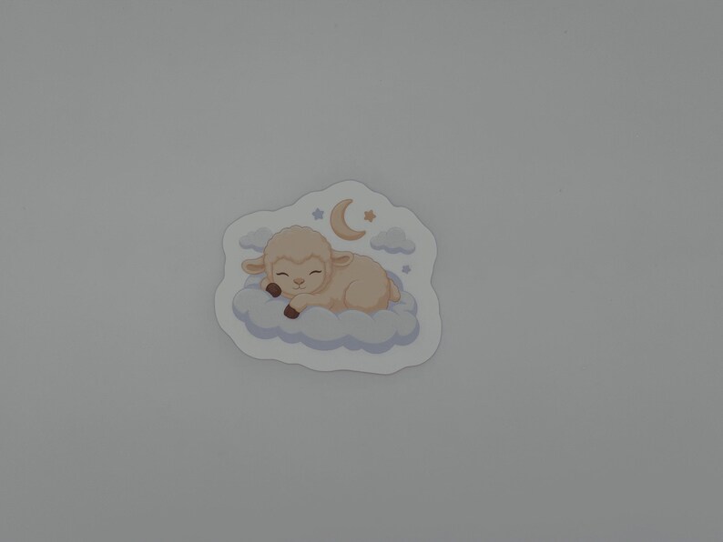Pastel Kawaii Sleeping Lamb Cloud Sticker - Cute Moon Die Cut Decal