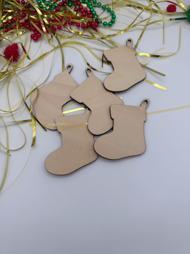 Unfinished Wood Stocking Ornaments, Christmas Craft, DIY Decor, Personalized Gifts
