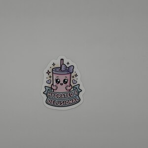 Kawaii Tumbler Sticker | Hydrated Delusional Decal | Coquette Pink Vinyl Laptop Water Bottle image 4