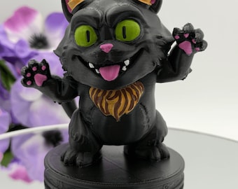 Handbeschilderd beeldje van een zwarte kat met hoorns, gotische PLA-decoratie, heksenachtig verzamelobject.