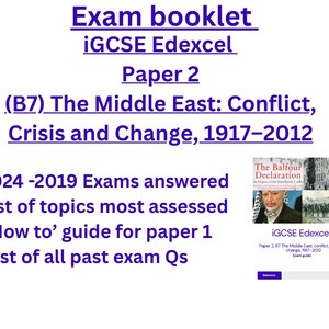 Puede incluir: Un cuadernillo de examen iGCSE Edexcel para el Papel 2, centrado en Oriente Medio: Conflicto, Crisis y Cambio, 1917-2012. Incluye exámenes resueltos de 2024-2019, una lista de temas, una guía para el papel 1 y preguntas de exámenes anteriores.