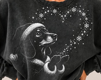 Gorro de Papá Noel retro, perro salchicha PNG, gráficos navideños para perros, diseño de camiseta de perro salchicha de invierno con corazón de copo de nieve, linda mamá de perro salchicha vintage grunge