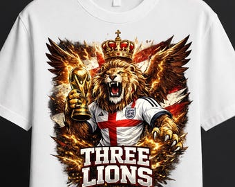 England Soccer Shirt, Three Lions Football Tee, England Fan Graphic Shirt, Lion King Soccer Tee, Football Streetwear, World Cup 2026