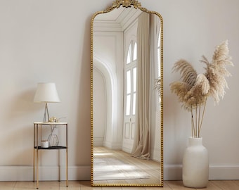 Arched Ornate Gold Full Length Mirror – Decorative Floor Standing Body Mirror