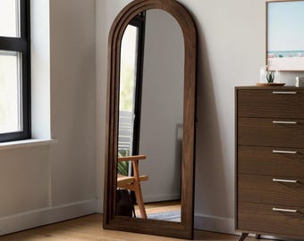 Arched Wood Full Length Mirror with Stand – 64x21 Floor Dressing Mirror