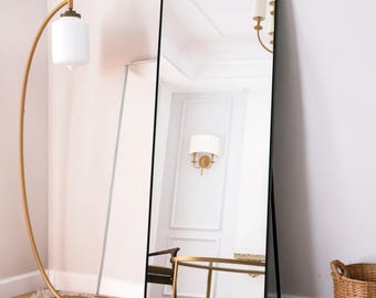 Full Length Mirror with Stand, 64"x21" Aluminum Frame Rectangle Floor Mirror