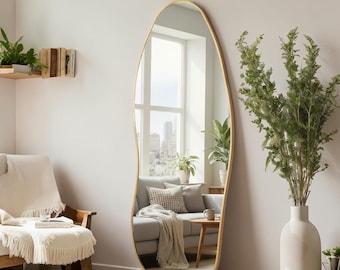 Irregular Full Length Mirror: Asymmetrical Aluminum Frame Floor Mirror (63" x 23.6")