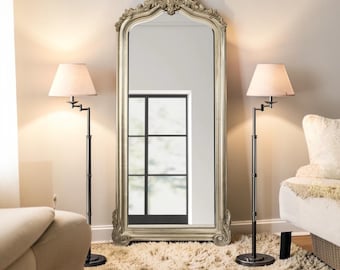 Oversized Solid Wood Arch Floor Mirror 87"x38" – Natural Wood Frame, Standing Wall