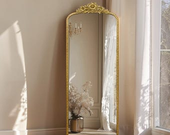 Arched Ornate Gold Full Length Mirror: 22x65 Floor Standing Body Mirror