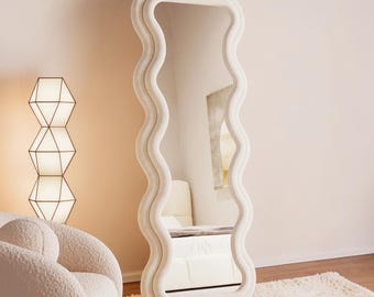 Velvet Wavy Full Length Mirror: Art Deco Style, Floor or Wall Use