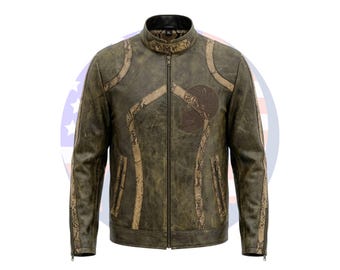 Snake Skin Jacket Men, Real Leather Biker Jacket with Skull Embroidery, Halloween Gift, Steampunk Python Style