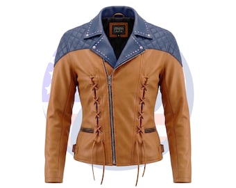 Studded Leather Jacket for Men and Women, Brown Biker Leather Jacket, Personalized Gift, Motorcycle Jacket, Spring, Halloween Christmas Gift