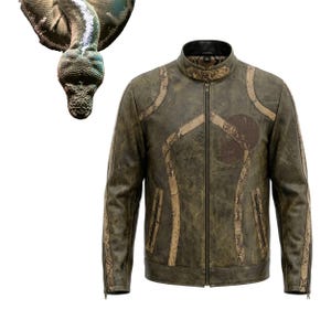 Snake Skin Jacket Men, Real Leather Biker Jacket with Skull Embroidery, Halloween Gift, Steampunk Python Style