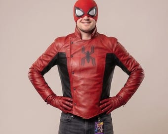 Spiderman Leather Jacket for Men, Black & Red Real Leather Jacket, Spiderman Cosplay Jacket Costume, Personalized Gift Mens Leather Jacket