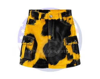 Pantalones cortos de cuero de vaca con pelo para hombre, pantalones cortos cargo de cuero con pelo de poni, pantalones cortos de cuero genuino con estampado de vaca para hombre, atuendo para fiesta de Halloween