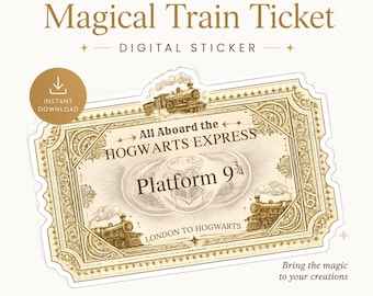 Magical Train Ticket Sticker - Wizard World - Vintage Wizard Travel Label - Luggage Journal Notebook Laptop Phone (Digital Download)