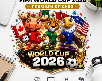 Pegatinas PNG de la mascota del Mundial 2026 - Vinilo adhesivo para aficionados al fútbol - EE. UU., México, Canadá - Portátil, botella de agua (descarga digital)