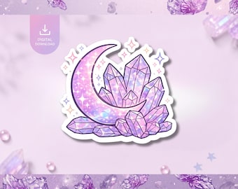 Purple Crystal Moon Stickers PNG Bundle - Pastel Witchy Dreamcore - Cute Celestial Stickers (Digital Download)