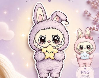 Duo Cute Monster Couple Sticker - PNG Bundle - Dreamy Star & Cloud Characters - Pastel Planner Stickers Journal Art (Digital Download)