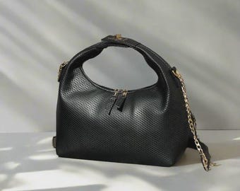 Vienna Top Handle Hobo Bag “Textured Black”