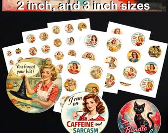 Retro clipart grappige cirkels, snarky gezegden (digitale download)