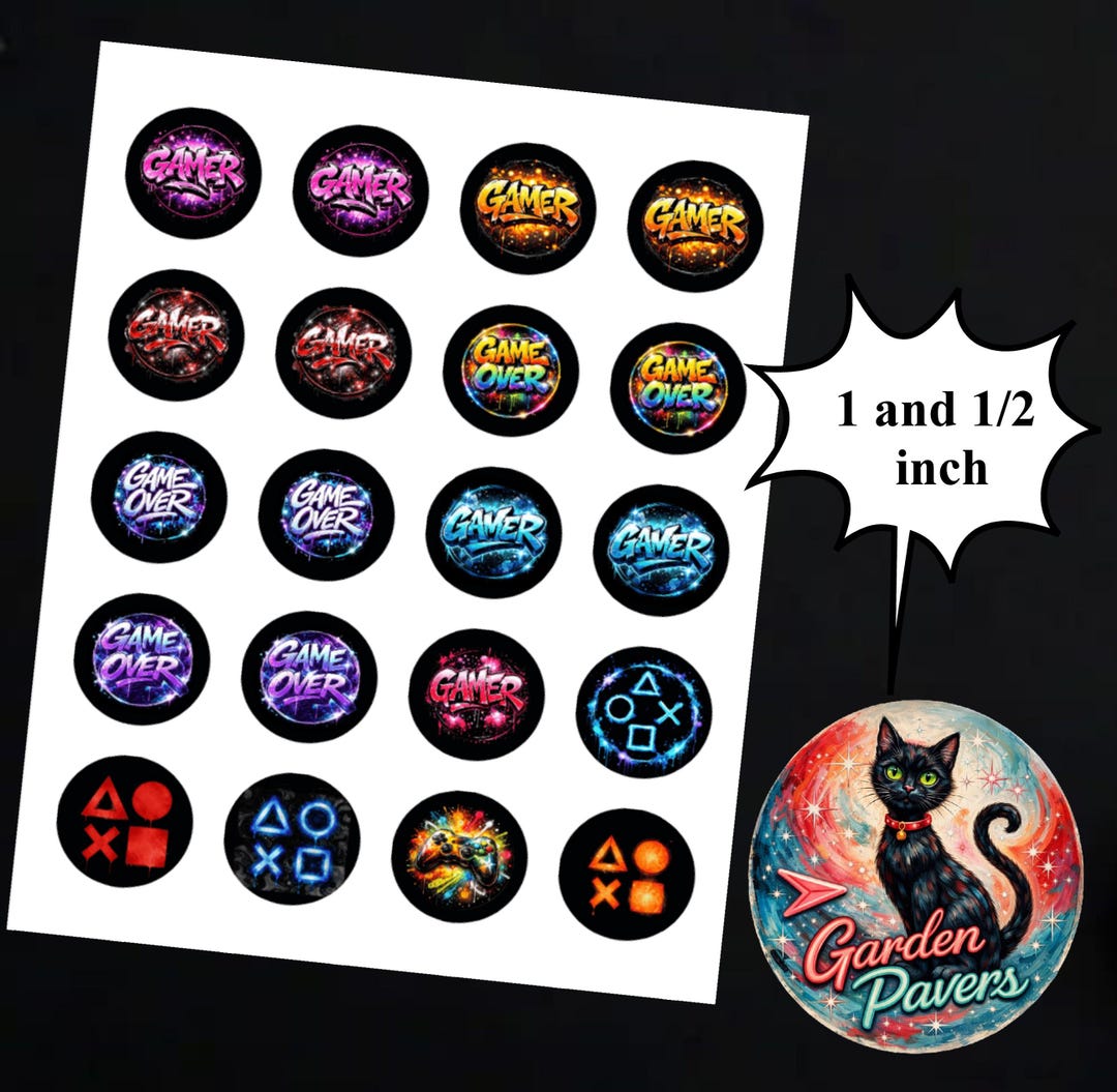 Gamer Pin Design 1 1/2, 1 1/4, Inch Gaming Gamer Theme Circles,stickers,magnets,pop ...