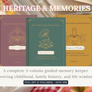 Puede incluir: Un conjunto de tres volúmenes titulado The Living Legacy Journal Series. El volumen granate presenta una casa y cisnes, el verde muestra un gramófono y el volumen mostaza exhibe una copa y pájaros con dibujos de líneas doradas.