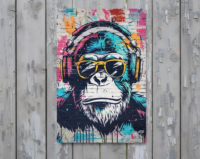 Featured listing image: A4 Street Art Monkey Aluminum Sign – Urban Wall Decoration – Glossy Sublimation Printing – Made in France