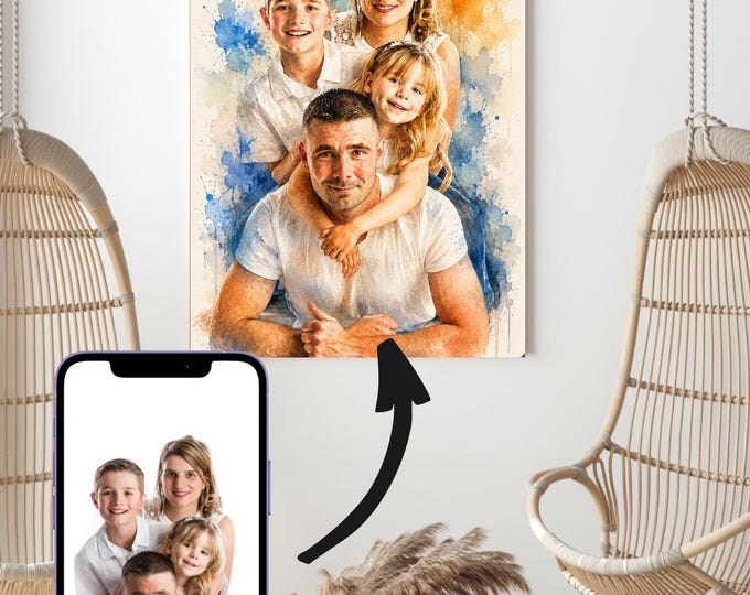 Featured listing image: Personalized A4 aluminum plaque – Watercolor photo – Personalized watercolor portrait – Photo printing on aluminum – Personalized gift