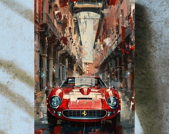 Featured listing image: Ferrari Red Metal Plaque Vintage Italian Car Garage Decor Wall Art Gift for Men Automobile Enthusiast