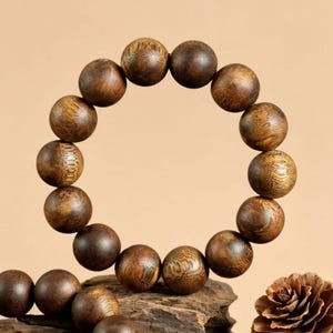 16mm Kyara Agarwood Bracelet | Natural Round Beads | Single Loop Mala | Aromatic Wood Jewelry | Unisex Spiritual Gift