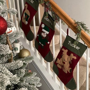 Christmas stocking with a girl elf hand-stitched to the front. Multiple hair colors to choose from. This Elf Christmas stocking is made of high quality felt, lined, personalized and hangs beautifully. Christmas stocking to treasure for years to come.