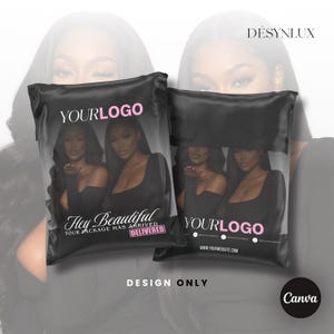 Haarverpackung Canva Vorlage, Benutzerdefiniertes Perücken Mailer Box Design, bearbeitbares Haar Business Branding Kit