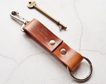 Custom Key Fob, leather key ring personalised boyfriend gift initialled leather fob large key fob for belts lanyard key fob rugged leather