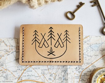 Mountain Card Wallet, Personalised leather card holder, hand stitched wallet, fathers day gift, mountaineering boyfriend card holder