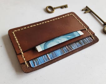 Leather Card Holder, personalised wallet contrast stitch custom card holder dyed leather hand stitched boyfriend gift custom leather wallet