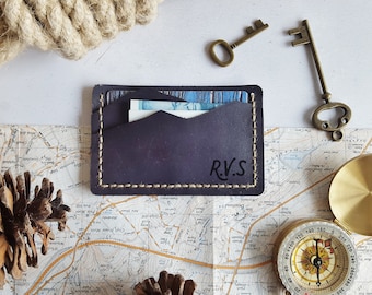 Rugged leather card holder, hand stitched wallet, fathers day gift, mountaineering boyfriend card holder