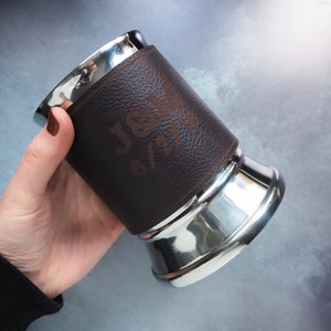 Custom Leather Wrapped Tankard with Date and Initials