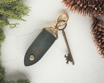 Personalised leather key fob, custom leather keyring, swivel clip