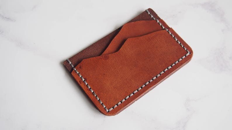 Leather Mountain Wallet, Personalised leather card holder, hand stitched wallet, fathers day gift, mountain man wallet boyfriend card holder image 3