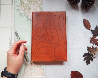 The Custom Topography Leather Journal Cover - Removable and Resuable Journal Cover