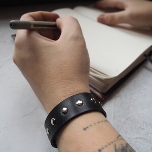 Goth Bracelet Unisex Leather Cuff Slim Studded Bracelet image 8
