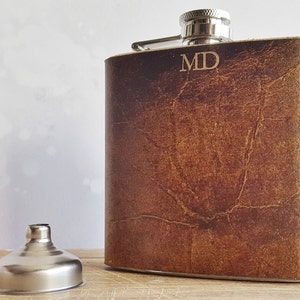 Personalised Leather Boyfriend Flask leather hip flask gift Initialled hip flask for men Customised leather goods Genuine Leather Hip Flask image 2