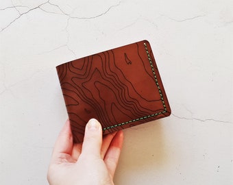 Custom Topography Wallet, bi fold note wallet custom leather credit card holder outdoorsy wallet  personalised card holder custom topo