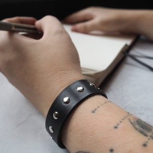 Goth Bracelet Unisex Leather Cuff Slim Studded Bracelet image 3
